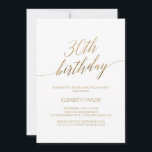 Invitación Elegante caligrafía de oro 30 cumpleaños<br><div class="desc">Esta elegante caligrafía dorada de 30 años es perfecta para una simple fiesta de cumpleaños. El diseño neutro cuenta con una tarjeta minimalista decorada con una romántica tipografía de Relieve metalizado de imitación de oro. Nota: Este diseño no tiene Relieve metalizado oro real. Es un gráfico de alta calidad hecho...</div>