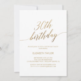Invitación Elegante caligrafía de oro 30 cumpleaños