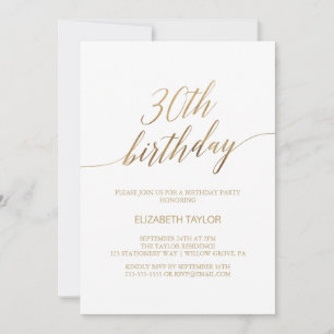 Invitación Elegante caligrafía de oro 30 cumpleaños