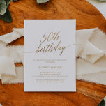 Invitación Elegante caligrafía de oro 50 cumpleaños<br><div class="desc">Esta elegante caligrafía de oro es perfecta para una simple fiesta de cumpleaños. El diseño neutro cuenta con una tarjeta minimalista decorada con una romántica tipografía de Relieve metalizado de imitación de oro. Nota: Este diseño no tiene Relieve metalizado oro real. Es un gráfico de alta calidad hecho para parecer...</div>