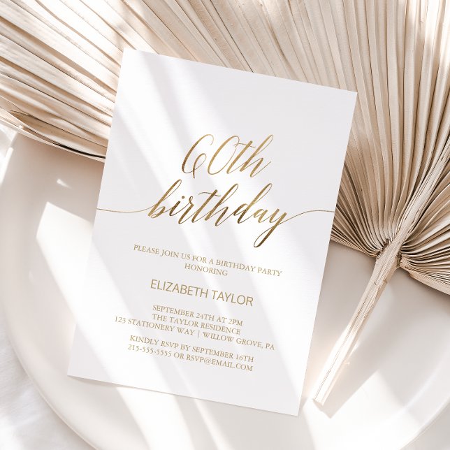 Invitación Elegante caligrafía de oro 60 cumpleaños (Subido por el creador)