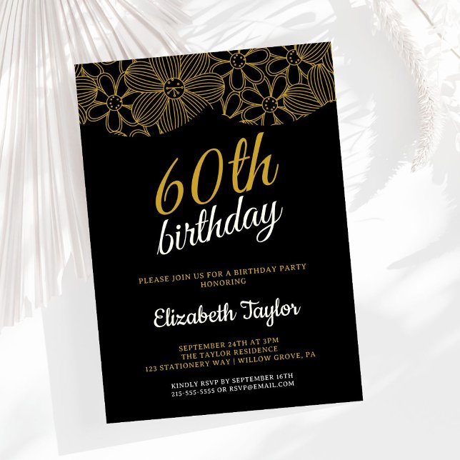 Invitación Elegante caligrafía de oro 60 cumpleaños (Subido por el creador)