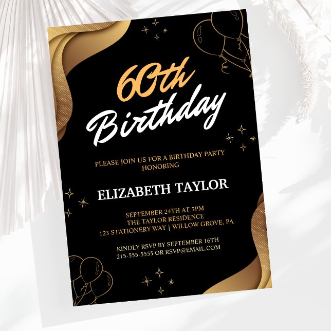 Invitación Elegante caligrafía de oro 60 cumpleaños (Subido por el creador)