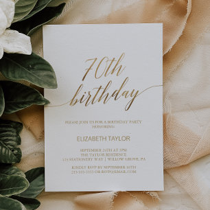 Invitación Elegante caligrafía de oro 70 cumpleaños