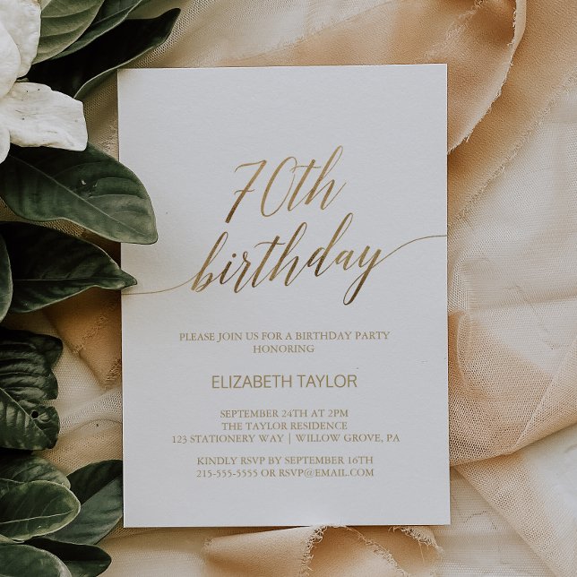 Invitación Elegante caligrafía de oro 70 cumpleaños (Subido por el creador)