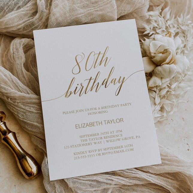 Invitación Elegante caligrafía de oro 80 cumpleaños (Subido por el creador)