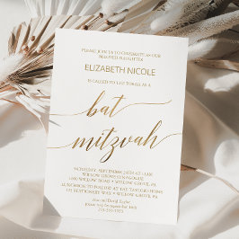 Invitación Elegante caligrafía de oro Bat Mitzvah
