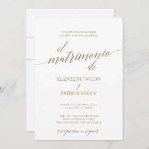 Invitación Elegante caligrafía de oro Boda de detalles en e