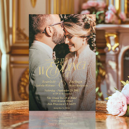 Invitación Elegante caligrafía de oro Boda moderno de fotogra