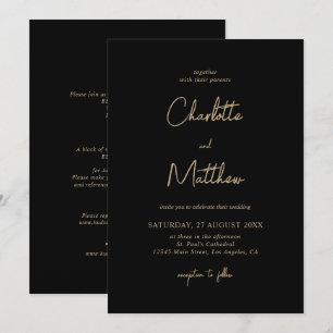 Invitación Elegante caligrafía de oro detalles del Boda trase