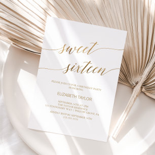 Invitación Elegante caligrafía de oro dulce dieciséis