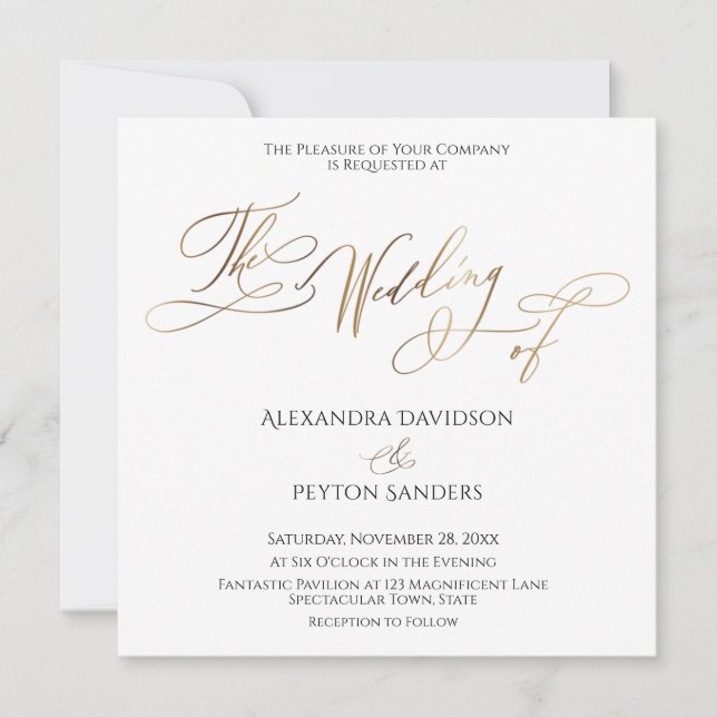 Invitación Elegante caligrafía de oro "El Boda de" (Anverso)