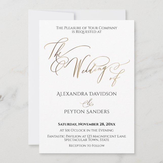 Invitación Elegante caligrafía de oro "El Boda de" (Anverso)