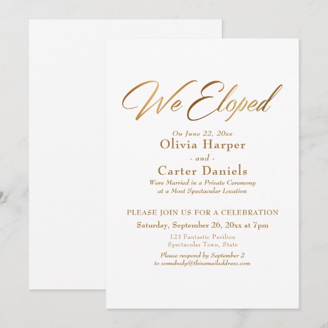 Invitación Elegante caligrafía de oro elegimos recepción (Anverso / Reverso)
