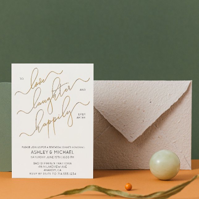 Invitación Elegante caligrafía de oro foto ensayo cena (Rehearsal Dinner Awaits! Join Us for Pre-Wedding Cheers 🍽️✨ [Edit & Send])