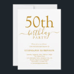 Invitación Elegante caligrafía de oro moderno 50 cumpleaños<br><div class="desc">Esta elegante y moderna caligrafía de oro es perfecta para una fiesta de cumpleaños sencilla y divertida. Fácil de personalizar de todo el texto. Cumpleaños!</div>
