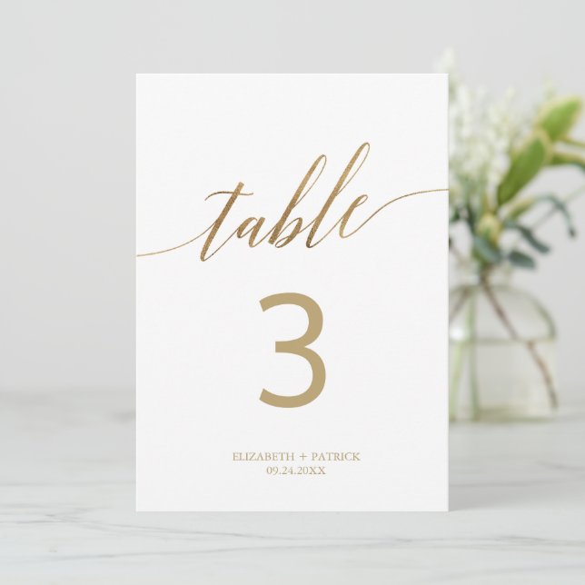 Invitación Elegante caligrafía de oro número de tabla de 5x7" (Anverso de pie)