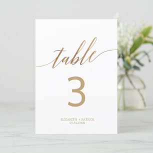 Invitación Elegante caligrafía de oro número de tabla de 5x7"