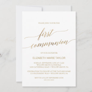 Invitación Elegante caligrafía de oro Primera Comunión