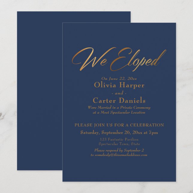 Invitación Elegante caligrafía de oro que eludimos por la mar (Anverso / Reverso)