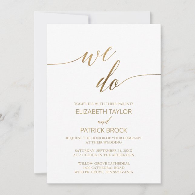 Invitación Elegante caligrafía de oro que hacemos Boda (Anverso)