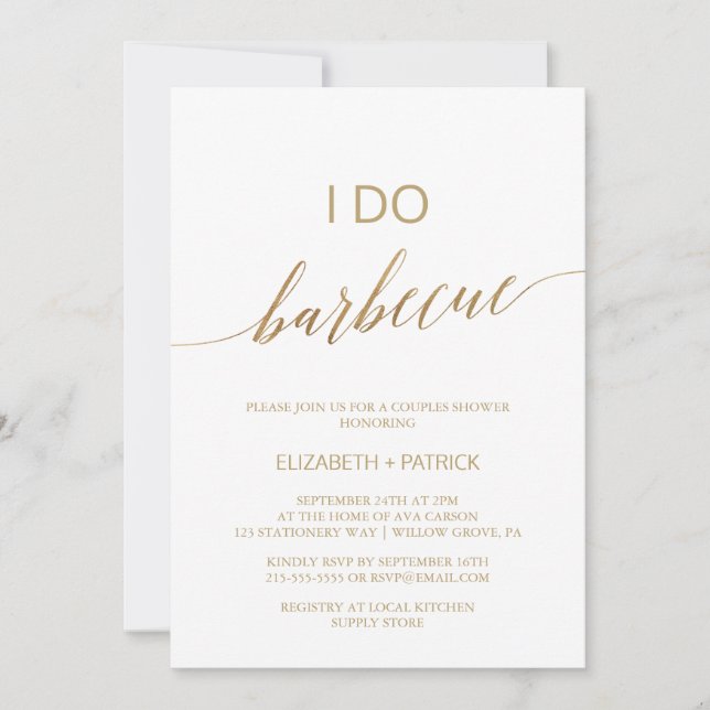Invitación Elegante caligrafía de oro que hago barbacoa (Anverso)