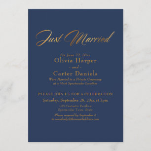 Invitación Elegante caligrafía de oro recién casada con la ma