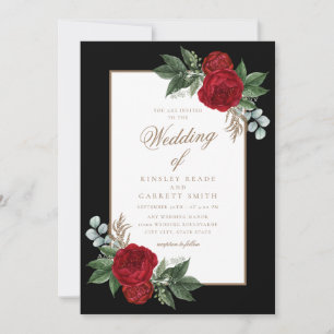 Invitación Elegante caligrafía de oro rojo blanco y negro