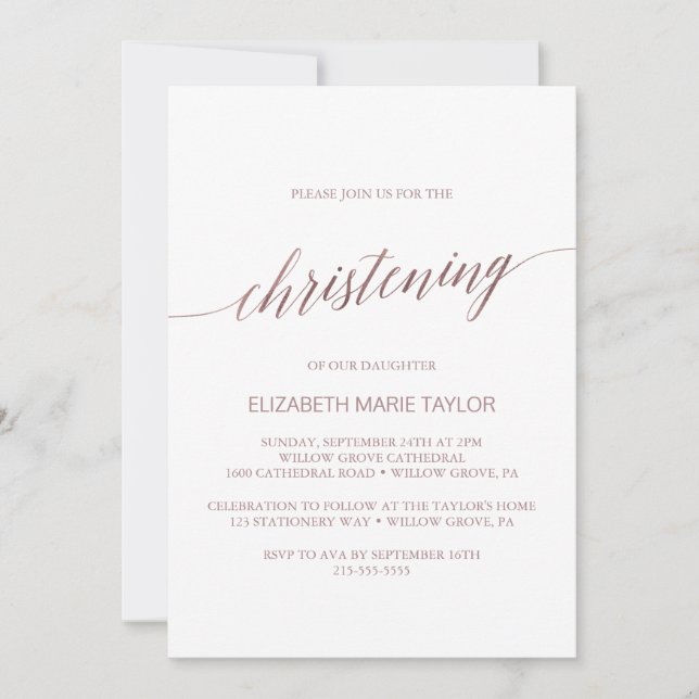 Invitación Elegante caligrafía de oro Rosa (Anverso)