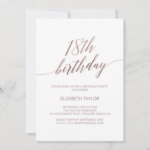Invitación Elegante caligrafía de oro Rosa 18 cumpleaños