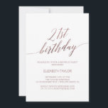 Invitación Elegante caligrafía de oro Rosa 21 cumpleaños<br><div class="desc">Esta elegante caligrafía de oro rosa de 21 años es perfecta para una simple fiesta de cumpleaños. El diseño rosa oscuro presenta una tarjeta minimalista decorada con una tipografía romántica y caprichosa de imitación rosa de Relieve metalizado dorado. Nota: Este diseño no tiene Relieve metalizado de oro rosa real. Es...</div>