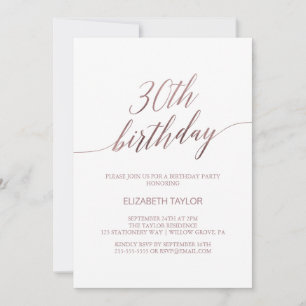 Invitación Elegante caligrafía de oro Rosa 30 cumpleaños