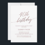 Invitación Elegante caligrafía de oro Rosa 40 cumpleaños<br><div class="desc">Esta elegante caligrafía de oro de rosa para 40 años es perfecta para una simple fiesta de cumpleaños. El diseño rosa oscuro presenta una tarjeta minimalista decorada con una tipografía romántica y caprichosa de imitación rosa de Relieve metalizado dorado. Nota: Este diseño no tiene Relieve metalizado de oro rosa real....</div>