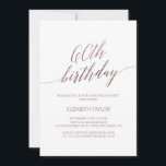 Invitación Elegante caligrafía de oro Rosa 60 cumpleaños<br><div class="desc">Esta elegante caligrafía de oro rosa de 60 años es perfecta para una simple fiesta de cumpleaños. El diseño rosa oscuro presenta una tarjeta minimalista decorada con una tipografía romántica y caprichosa de imitación rosa de Relieve metalizado dorado. Nota: Este diseño no tiene Relieve metalizado de oro rosa real. Es...</div>