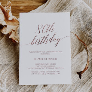 Invitación Elegante caligrafía de oro Rosa 80 cumpleaños