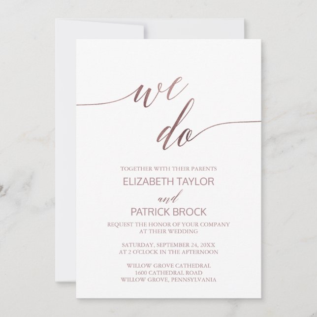 Invitación Elegante caligrafía de oro Rosa hacemos Boda (Anverso)