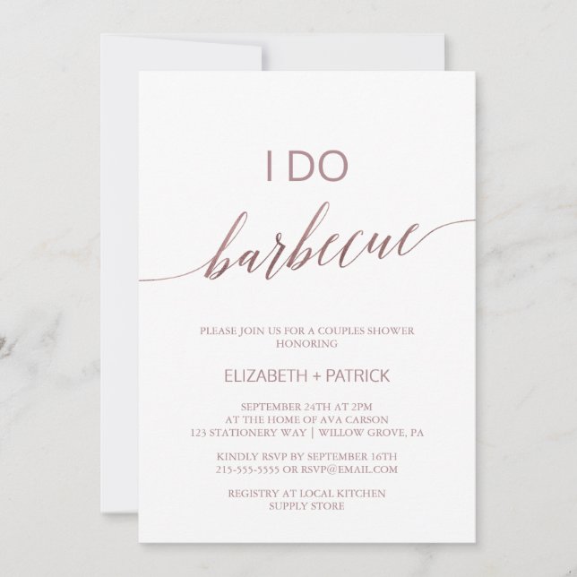 Invitación Elegante caligrafía de oro Rosa hago barbacoa (Anverso)