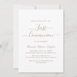 Invitación Elegante caligrafía de oro Rosa Primera Comunión