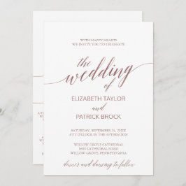 Invitación Elegante caligrafía de oro Rosa todo en un Boda