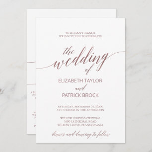 Invitación Elegante caligrafía de oro Rosa todo en un Boda