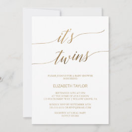 Invitación Elegante caligrafía de oro son gemelos Baby Shower