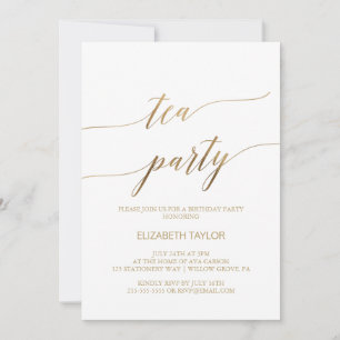Invitación Elegante caligrafía de oro Tea Fiesta Cumpleaños