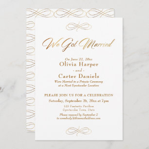 Invitación Elegante Caligrafía De Oro Tenemos Recepción Casad