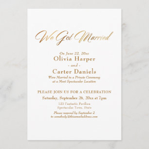 Invitación Elegante Caligrafía De Oro Tenemos Recepción Casad