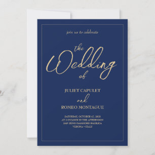 Invitación Elegante caligrafía de oro y marina todo en un bod