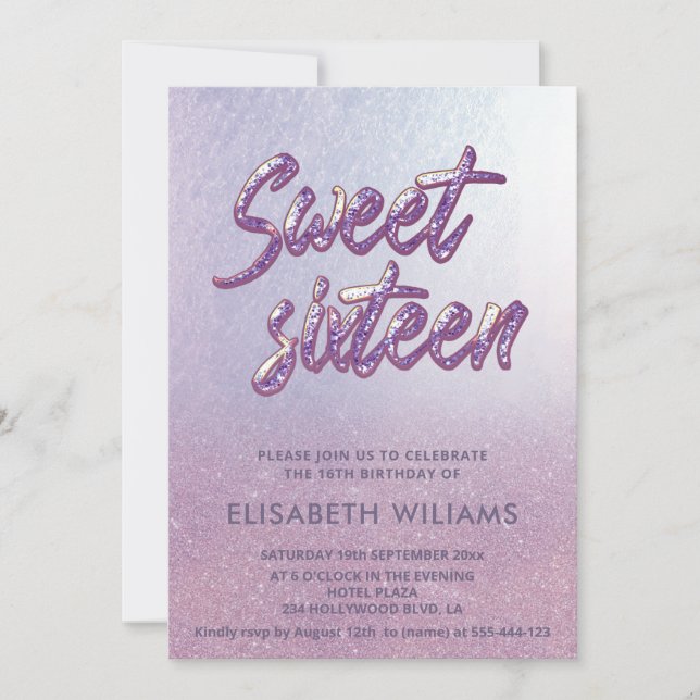 Invitación Elegante caligrafía de purpurina de moda minimalis (Anverso)
