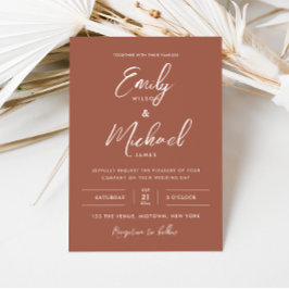 Invitación Elegante caligrafía de terracota Boda mínimo