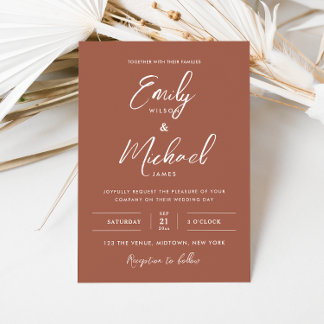 Invitación Elegante caligrafía de terracota Boda mínimo
