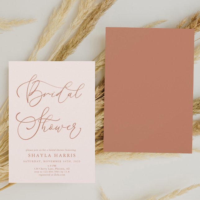 Invitación Elegante caligrafía de terracota Ducha nupcial (Subido por el creador)