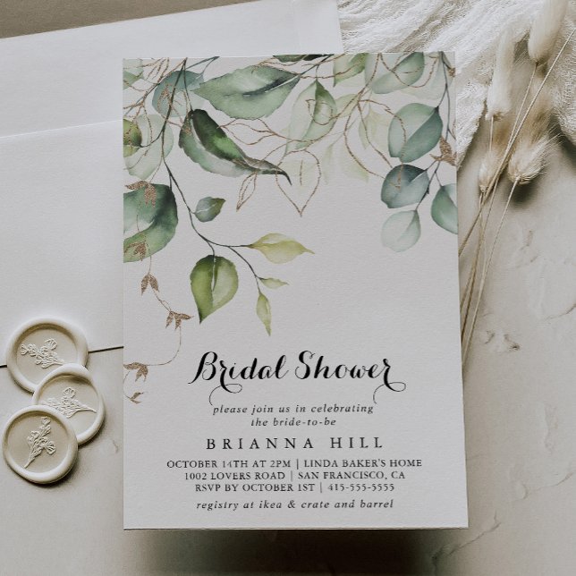 Invitación Elegante caligrafía de verde dorado ducha de novia (Subido por el creador)